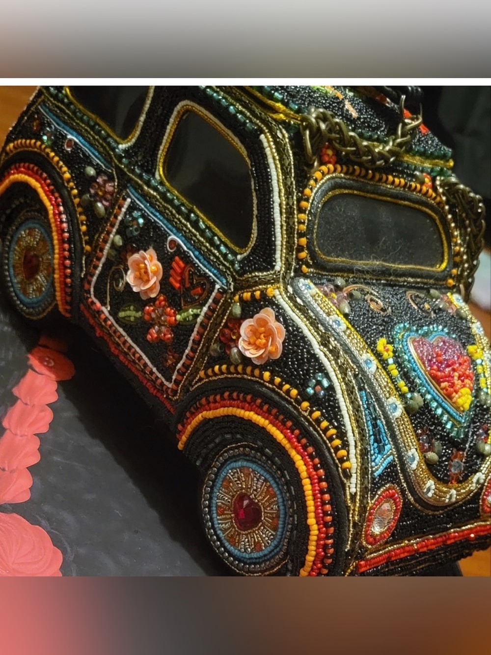 Mary Frances Black Beaded BUG Car-Shaped Accent Bag with Multicolor Embellishmen - Picture 8 of 12